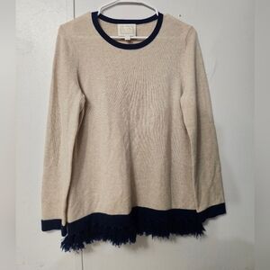 Sail To Sable Cream And Navy Blue Cashmere Sweater!